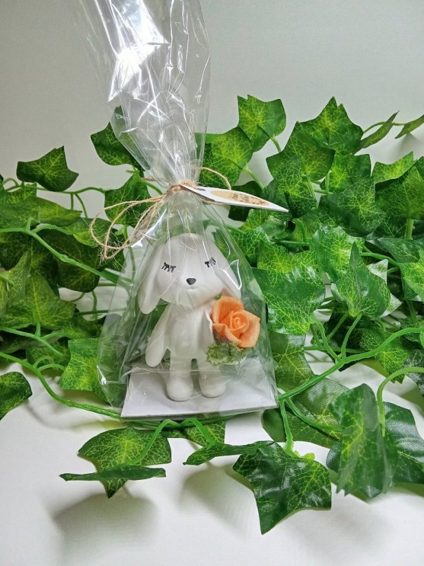 Zajíček s košíčkem plných květu